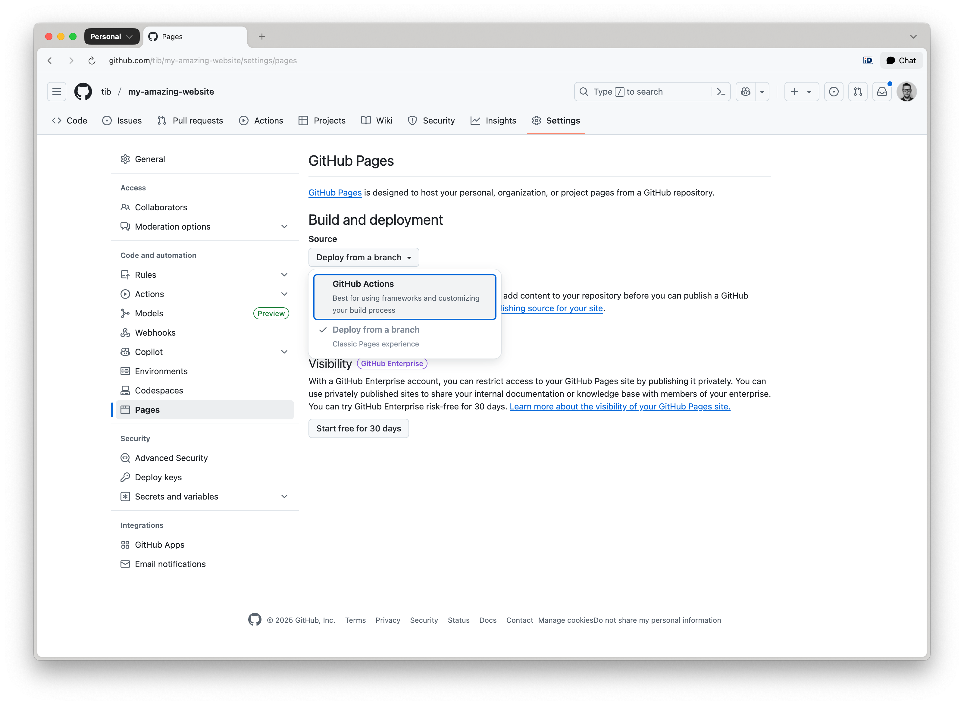 GitHub pages deploy using actions